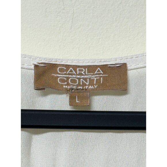 CARLA CONTI ITALY 100% Silk Fully Lined Tunic Crochet Trim, Sz L - Picture 7 of 10